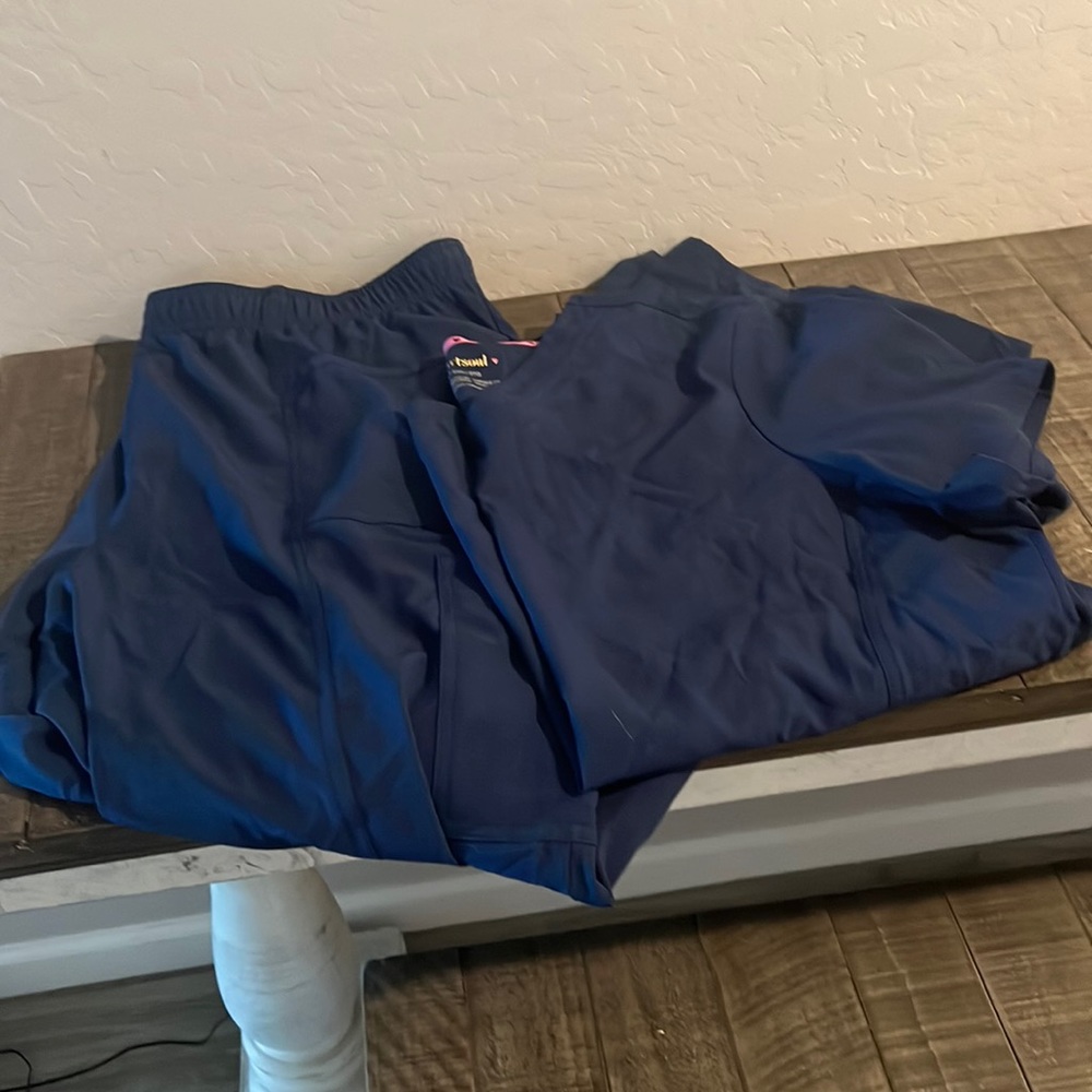 Navy blue scrubs bottom coat top 2x